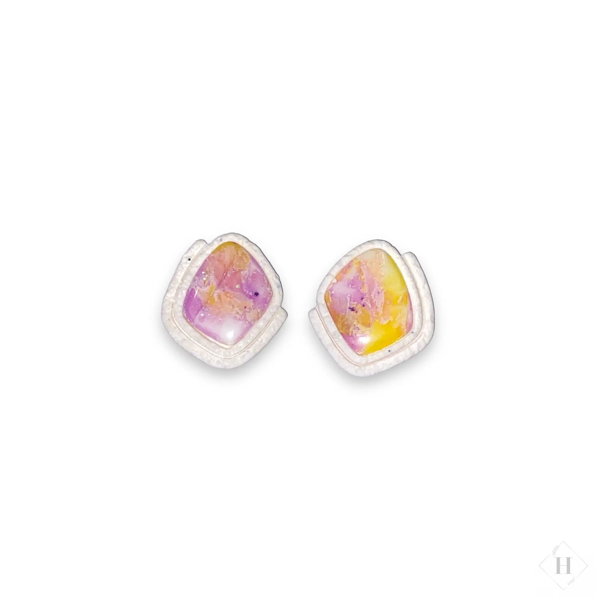 Inlay statement studs - purple and yellow squares "Ilvy" #281 Handmade Hygge