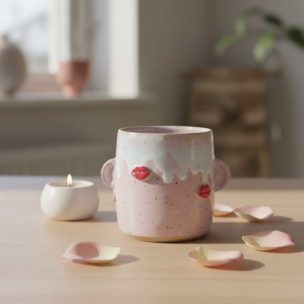 Keramikkrus uden hank – "Kiss" med røde læber | Clay by Hornstrup