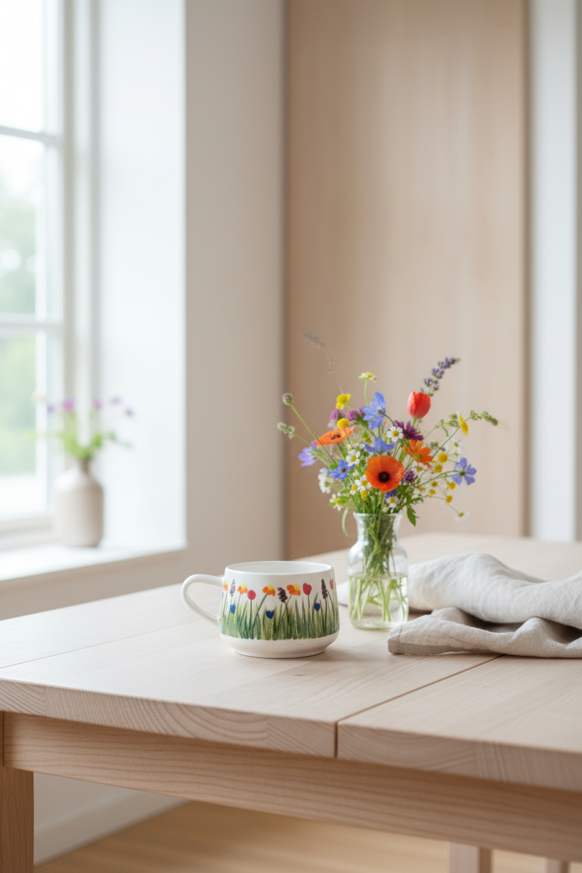 Stor kop i porcelæn med blomstermark | Ibs Elsker Keramik
