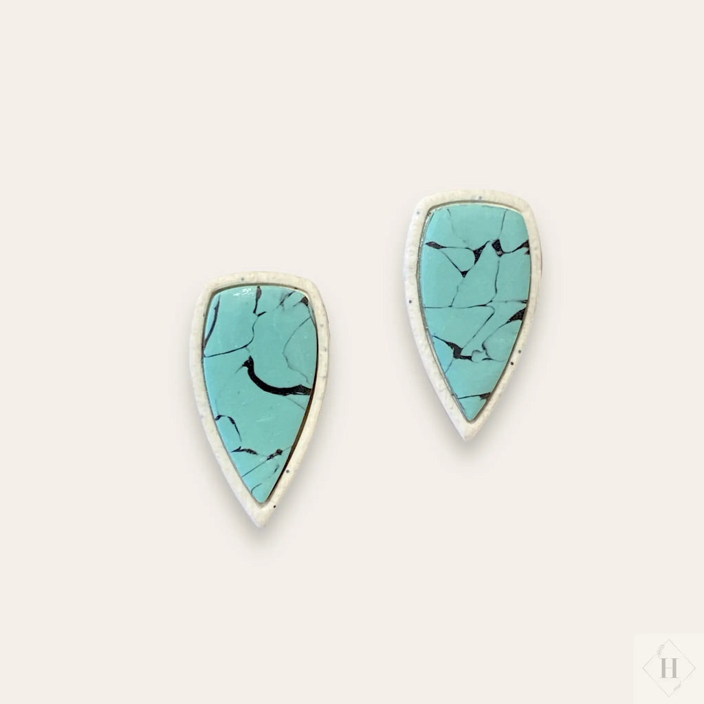 White and turquoise statement studs - daggers 261 Handmade Hygge