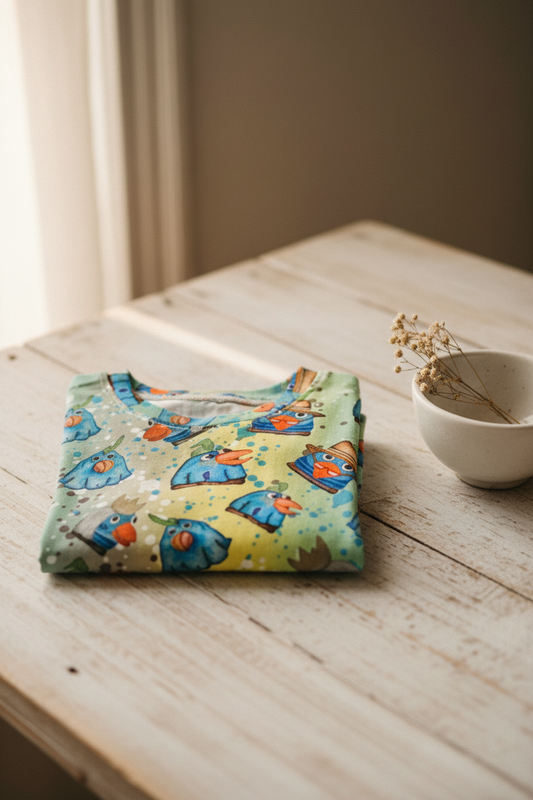 Børne t-shirt med Andrea kage-motiv – str. 104 (3-4 år) & 110 (4-5 år) – Håndlavet af M Henriksen Design