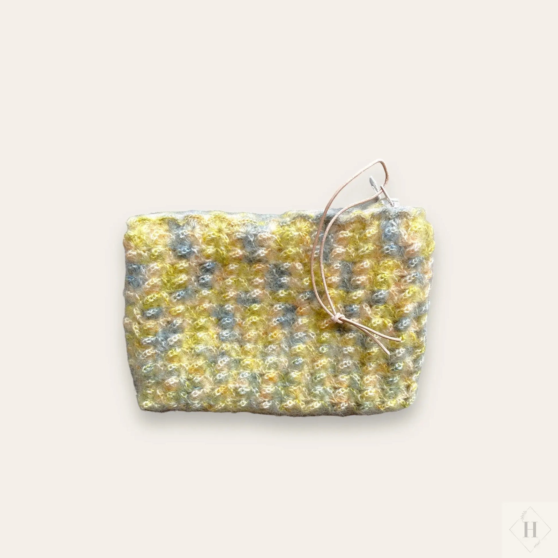 Mellem pung i silk mohair - blå/gul Vera Hjerrild