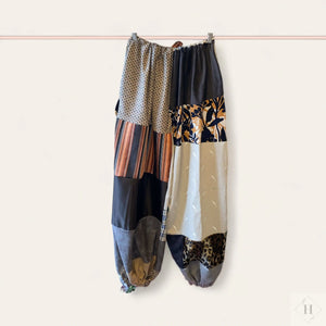 Oversize baggy bukser i bomuld m/lommer og flæser og dusk - brun/leopard