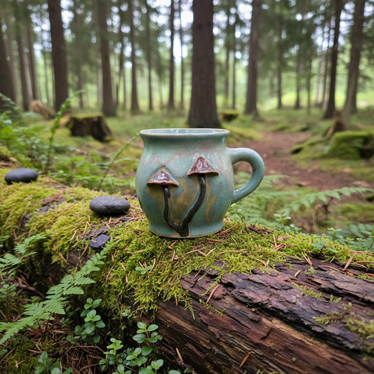 Krus med svampe – lysegrøn med brune svampe | RG Ceramic
