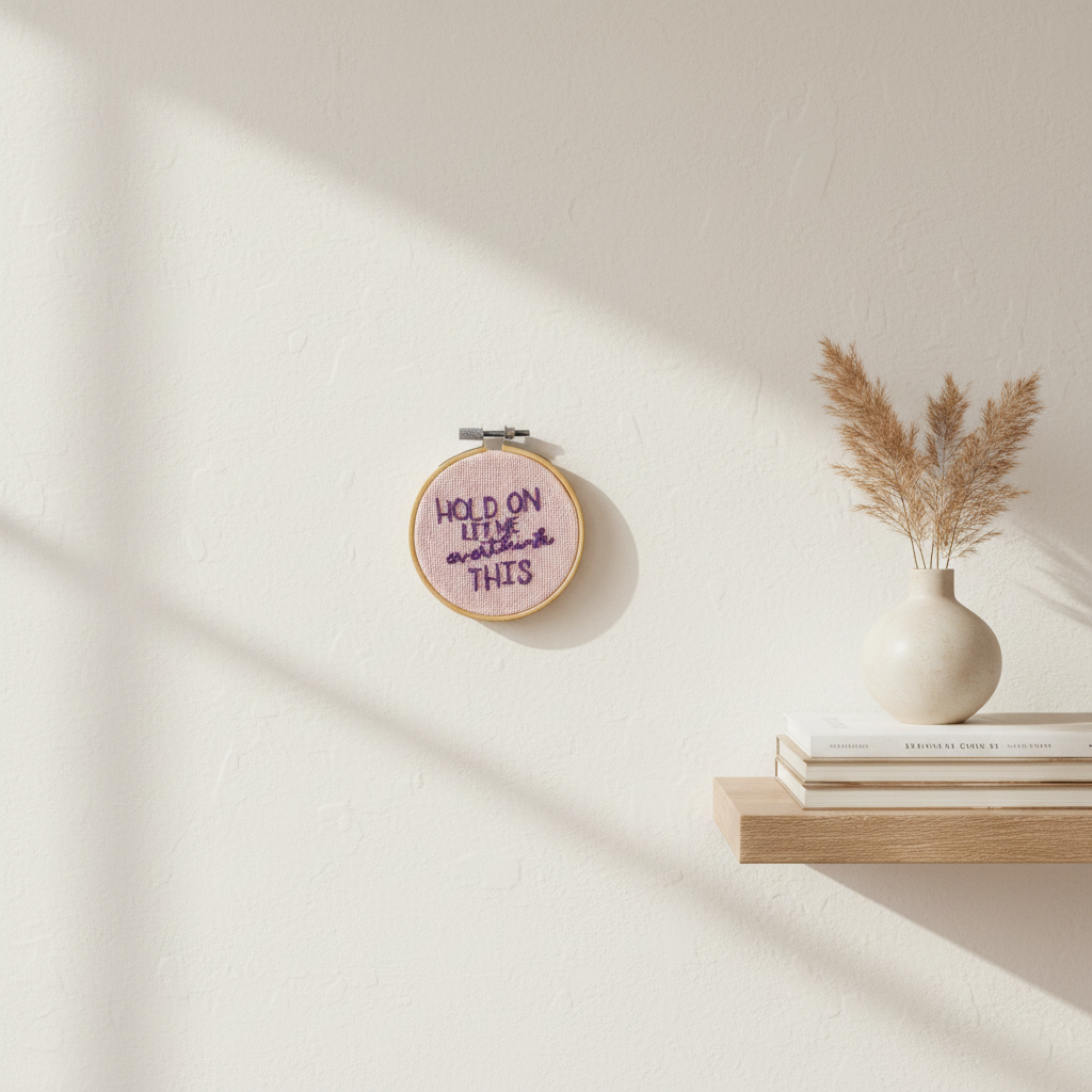 Broderi i ramme "HOLD ON" – håndlavet | Juks