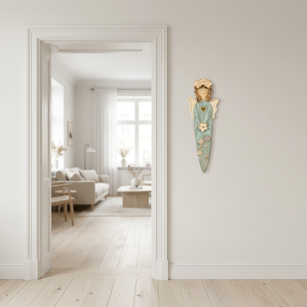 Lyseblå keramikengel til væg – 23 cm | Charlottes Clayground