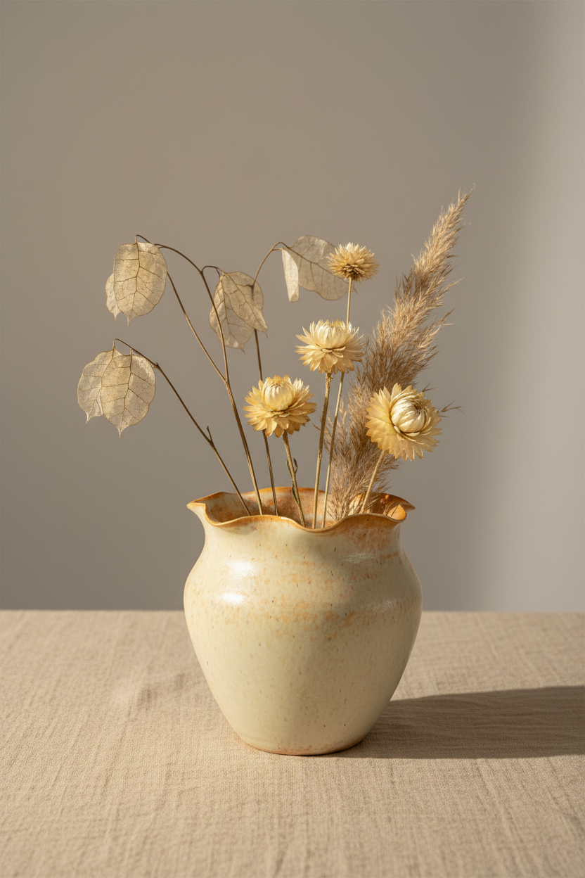 Keramikvase med bølgekant – hånddrejet, 9 cm – Karlines Keramik