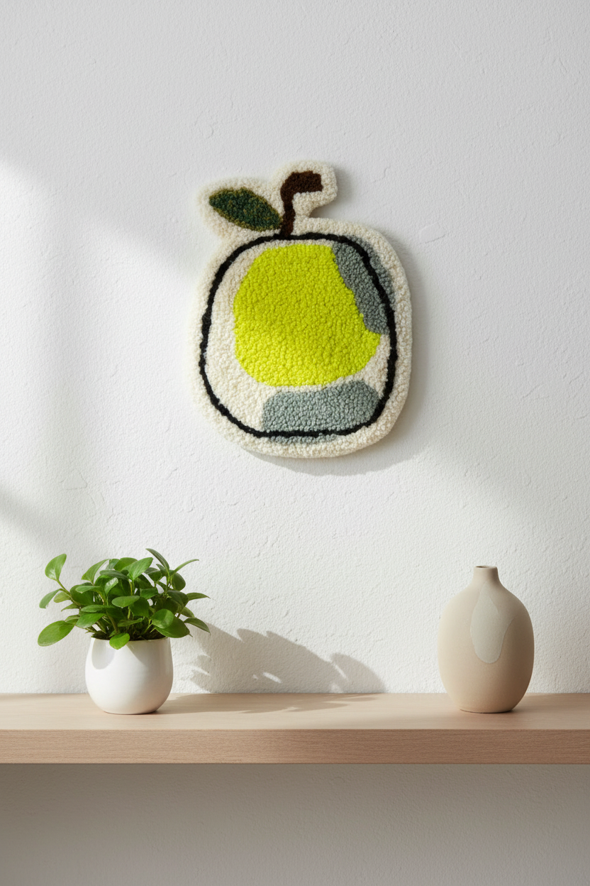 Tuftet æble i neon gul – 27x20 cm – Håndlavet vægdekoration af Flair