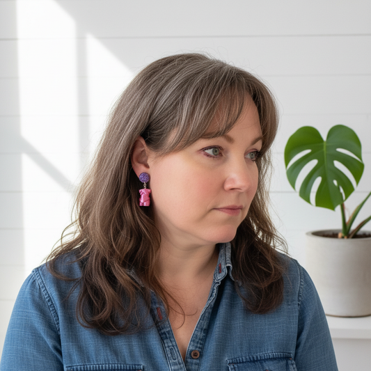 Ørering - lyserød torso med lilla glimmer Dot