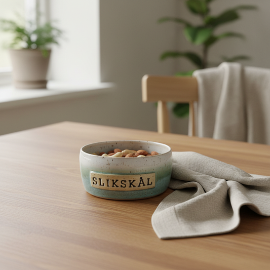 Håndlavet slikskål i keramik - Grågrøn skål fra Clay by Hornstrup