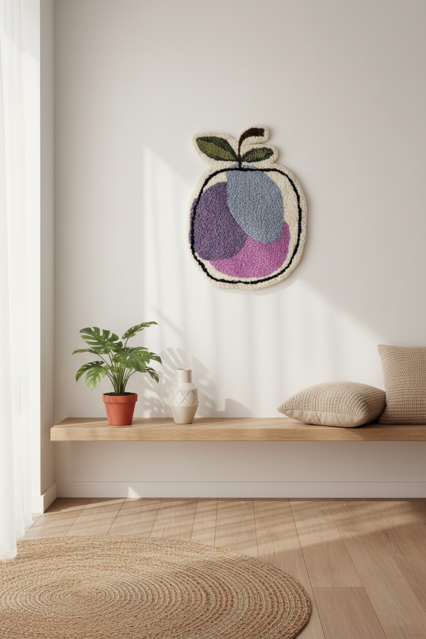 Tuftet æble i lilla nuancer – 34x25 cm – Håndlavet vægdekoration af Flair