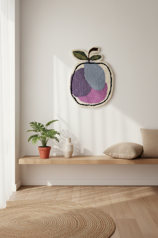 Tuftet æble i lilla nuancer – 34x25 cm – Håndlavet vægdekoration af Flair