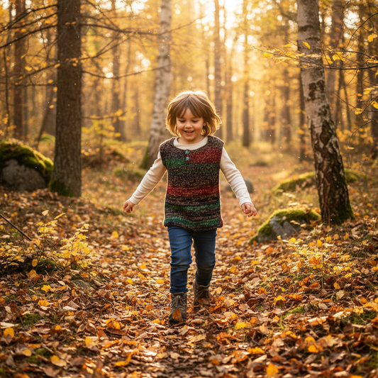 Strikket børnevest – grøn/rød/guld farveskiftende | Str. 5-6 år | HG Design