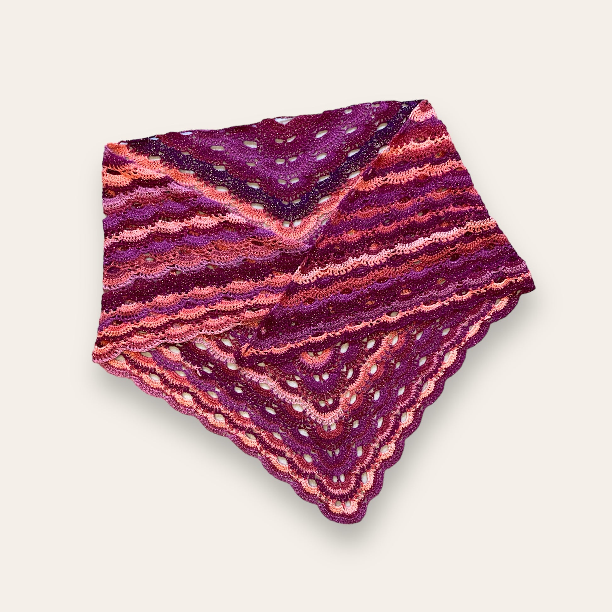 Hæklet sjal m/glimmer - uld/akryl Laila