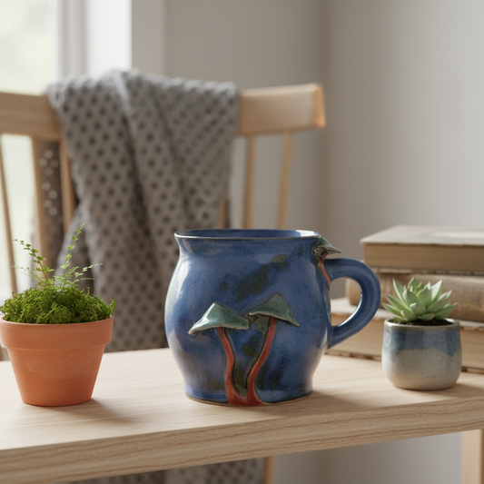 Krus med svampe – støvet blå med grønne svampe | RG Ceramic