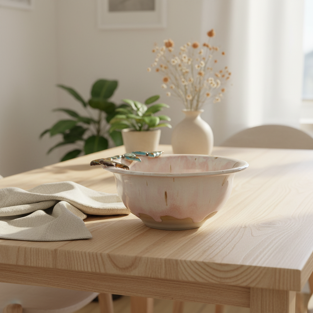 Dyb keramikskål med sommerfugle i rosa fra Ibs Elsker Keramik – nordisk hjemmesetting