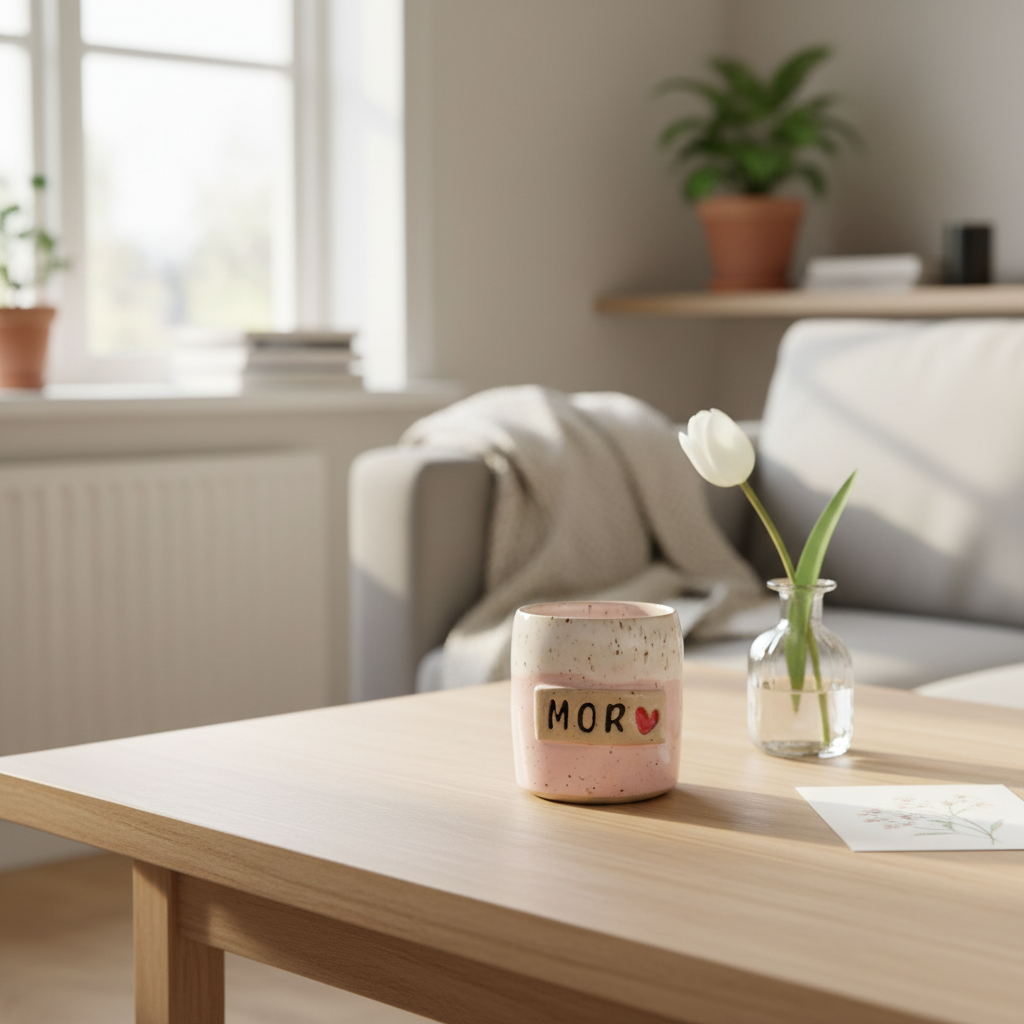 Keramikkrus uden hank – „MOR ♥“ med håndformet skilt | Clay by Hornstrup