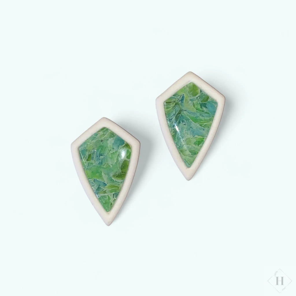 Inlay statement studs - green daggers #276 Handmade Hygge