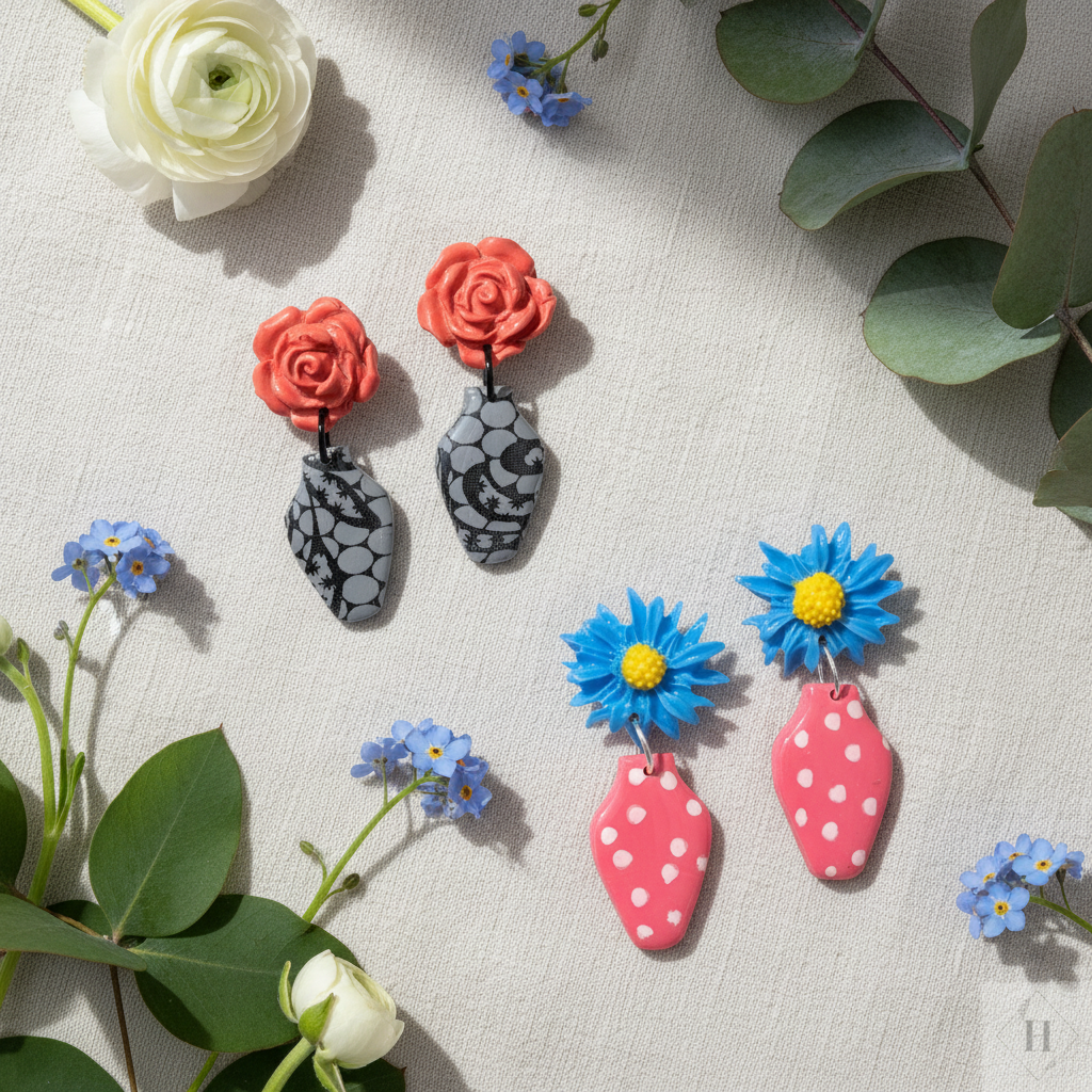 Ørestikker i form af vase – håndlavet polymer clay | Øjenguf