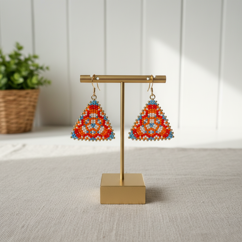 Store øreringe i miyukiperler – Orange trekanter | Sara Engel