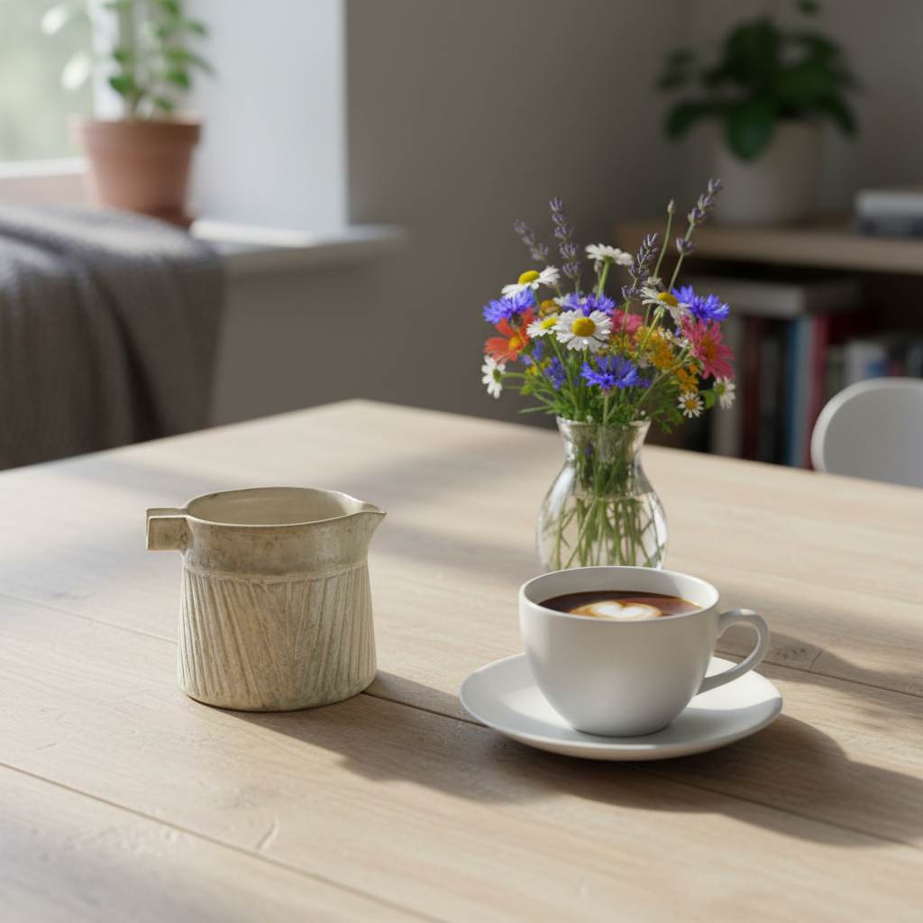 Håndlavet lille keramikkande – beige/grå med diagonale riller | Helle Zinn