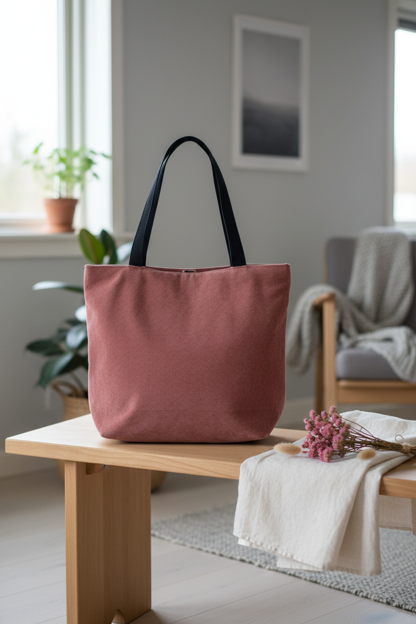 Vendbar totebag – Rosa fløjl/lyserøde blomster | JNorteved