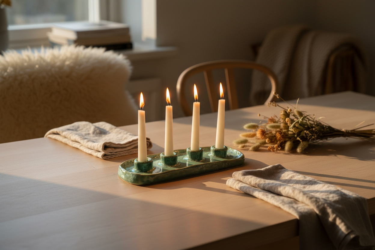 Keramik lysestage til fire lys – turkis glasur | By Victoria Juul