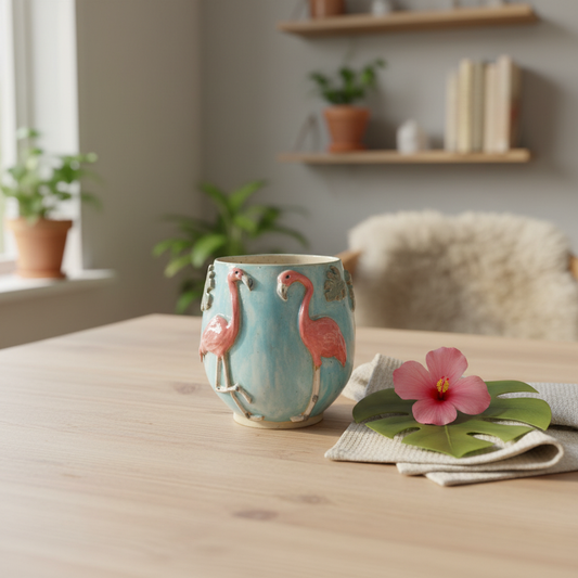 Keramik Tumbler flamingo – Håndlavet af Ibs elsker keramik
