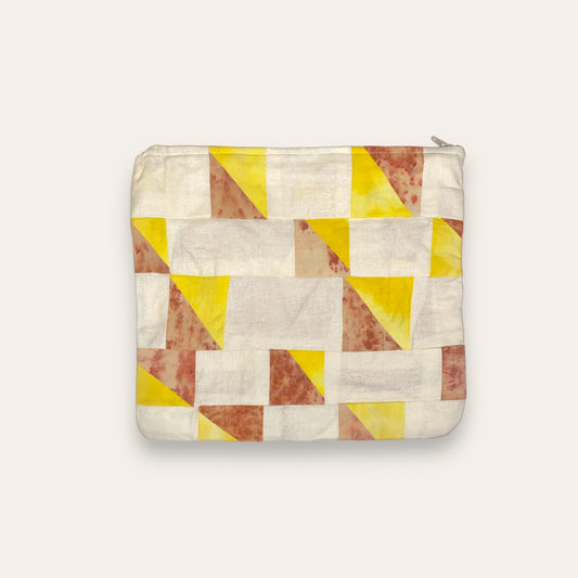 Stor pung/taske i patchwork - gul/rødbrun/lysgul