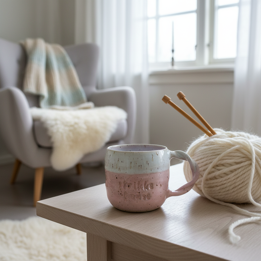 Keramikkrus med hank – "Strikkepause" lyserød | Clay by Hornstrup