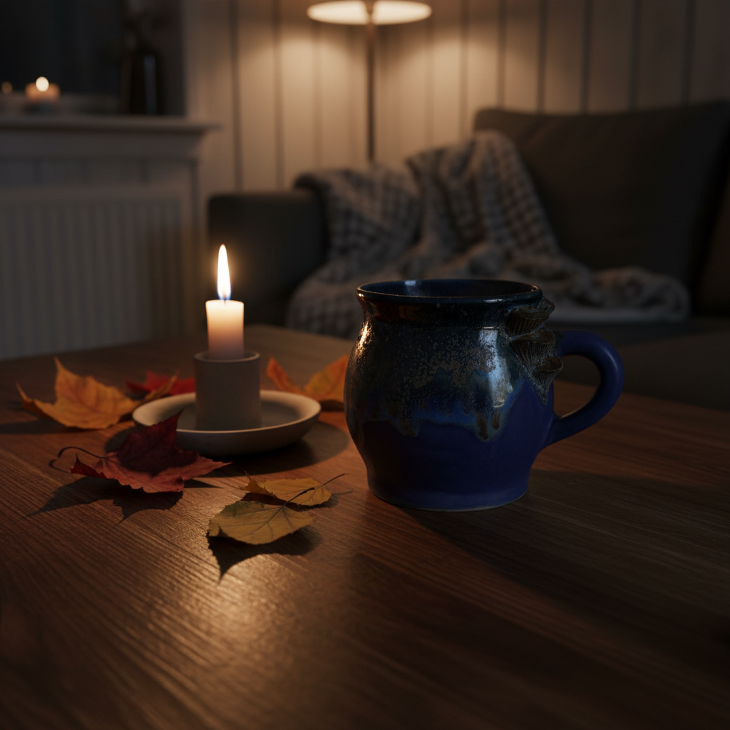 Krus med svampe – mørk blå natthimmel-glasur med brune svampe | RG Ceramic