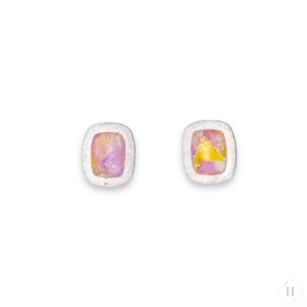 Inlay small studs - purple and yellow rectangles #283 Handmade Hygge