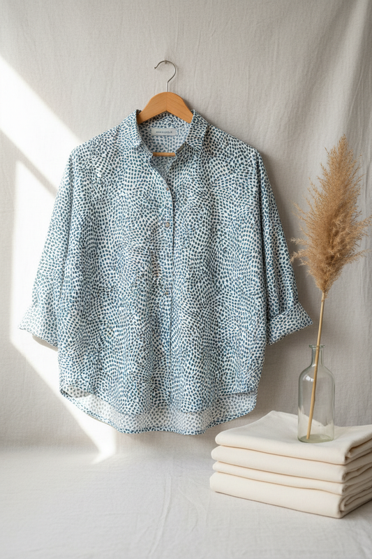 Candy skjorte – støvet blå rhomber