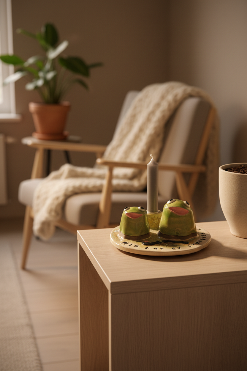 Keramik opstilling frøer lysestage far - lifestyle