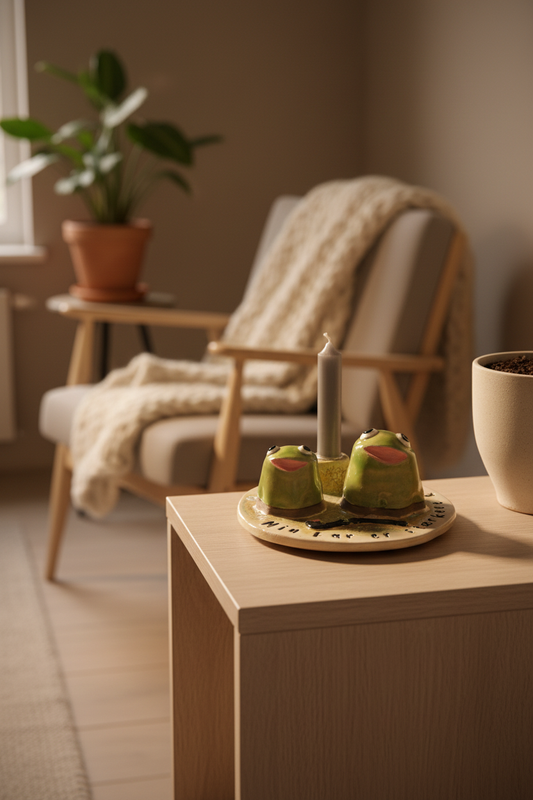Keramik opstilling frøer lysestage far - lifestyle