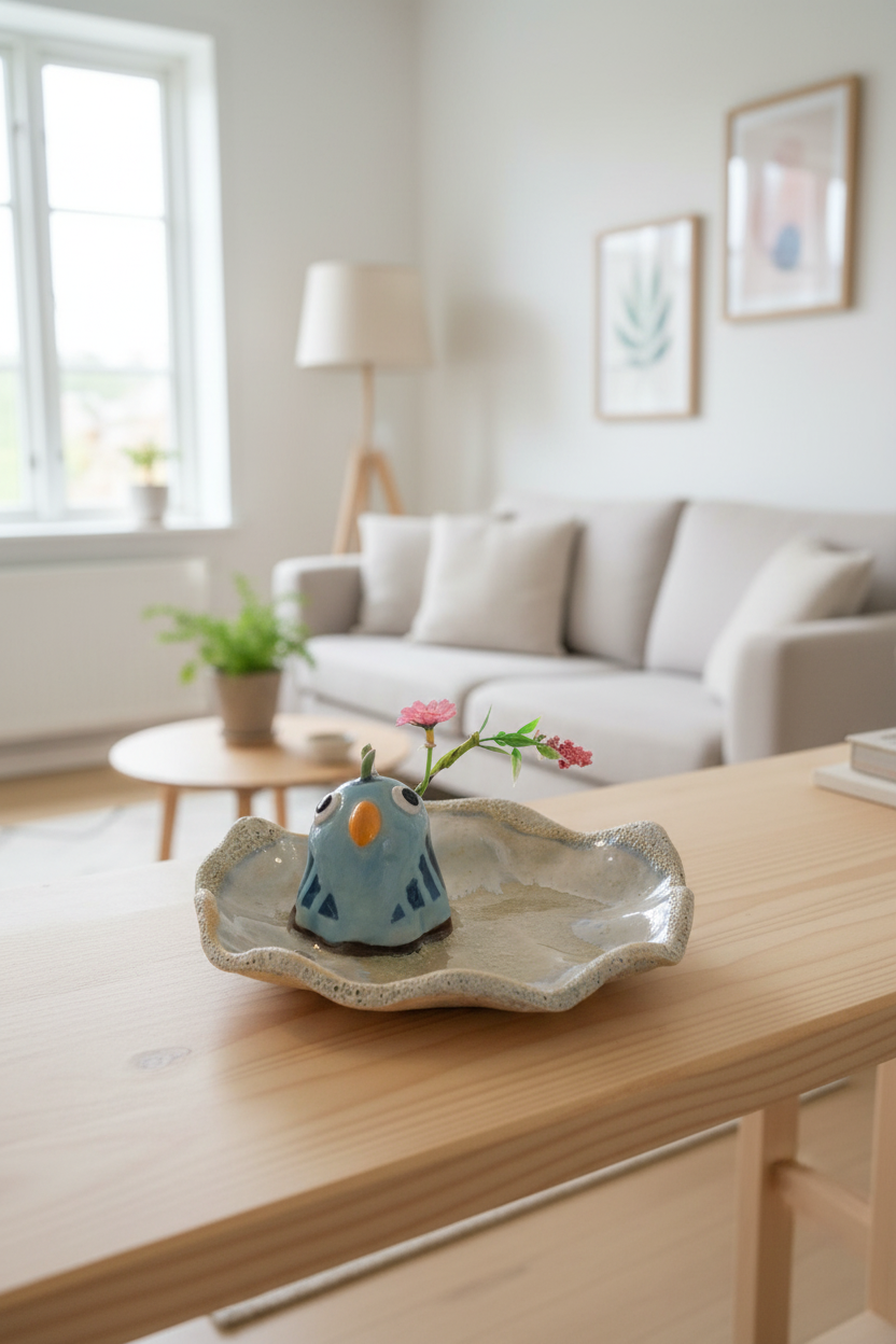 Keramikfad blå fuglefigur - lifestyle