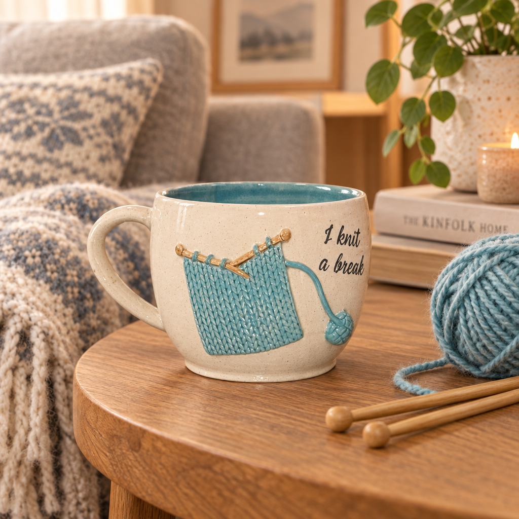 Krus I knit a break støvet blå Helle Zinn – lifestyle