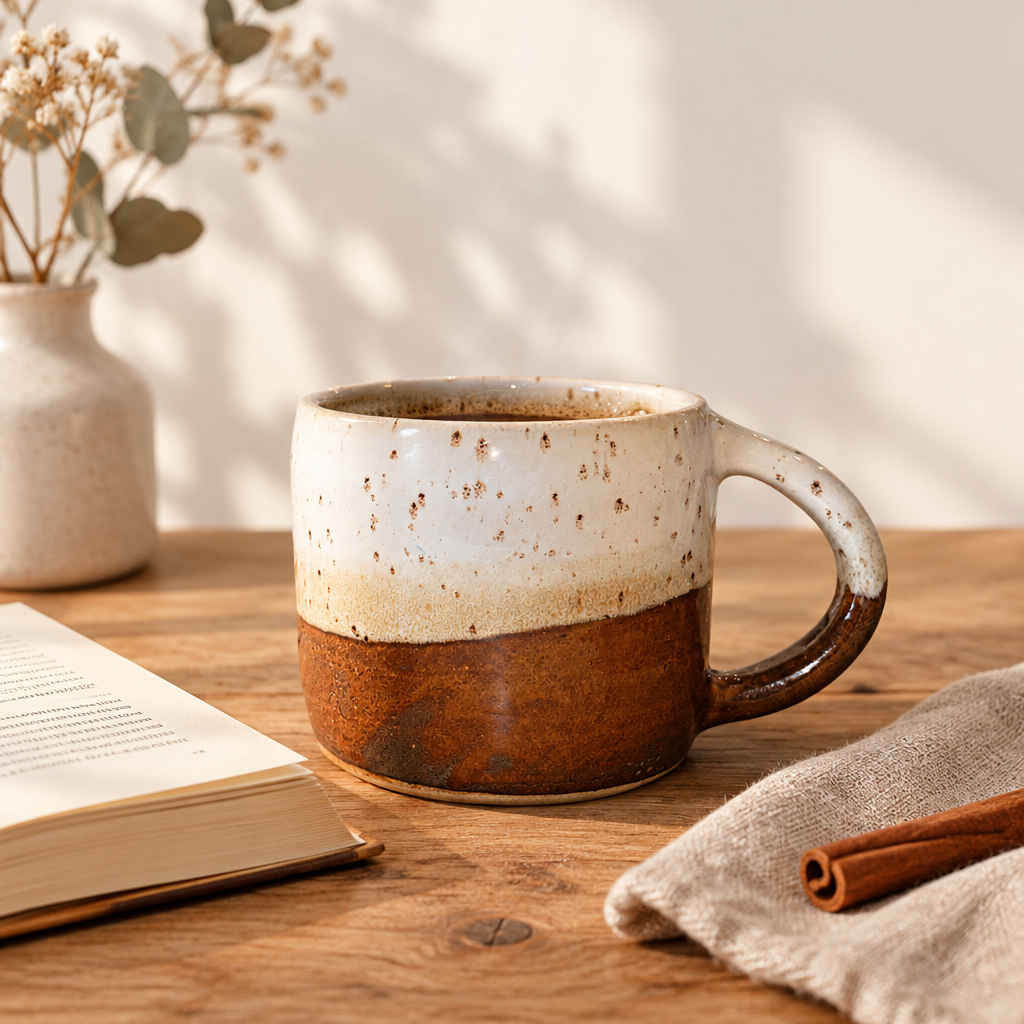 Krus med hank brun hvid Clay by Hornstrup – lifestyle