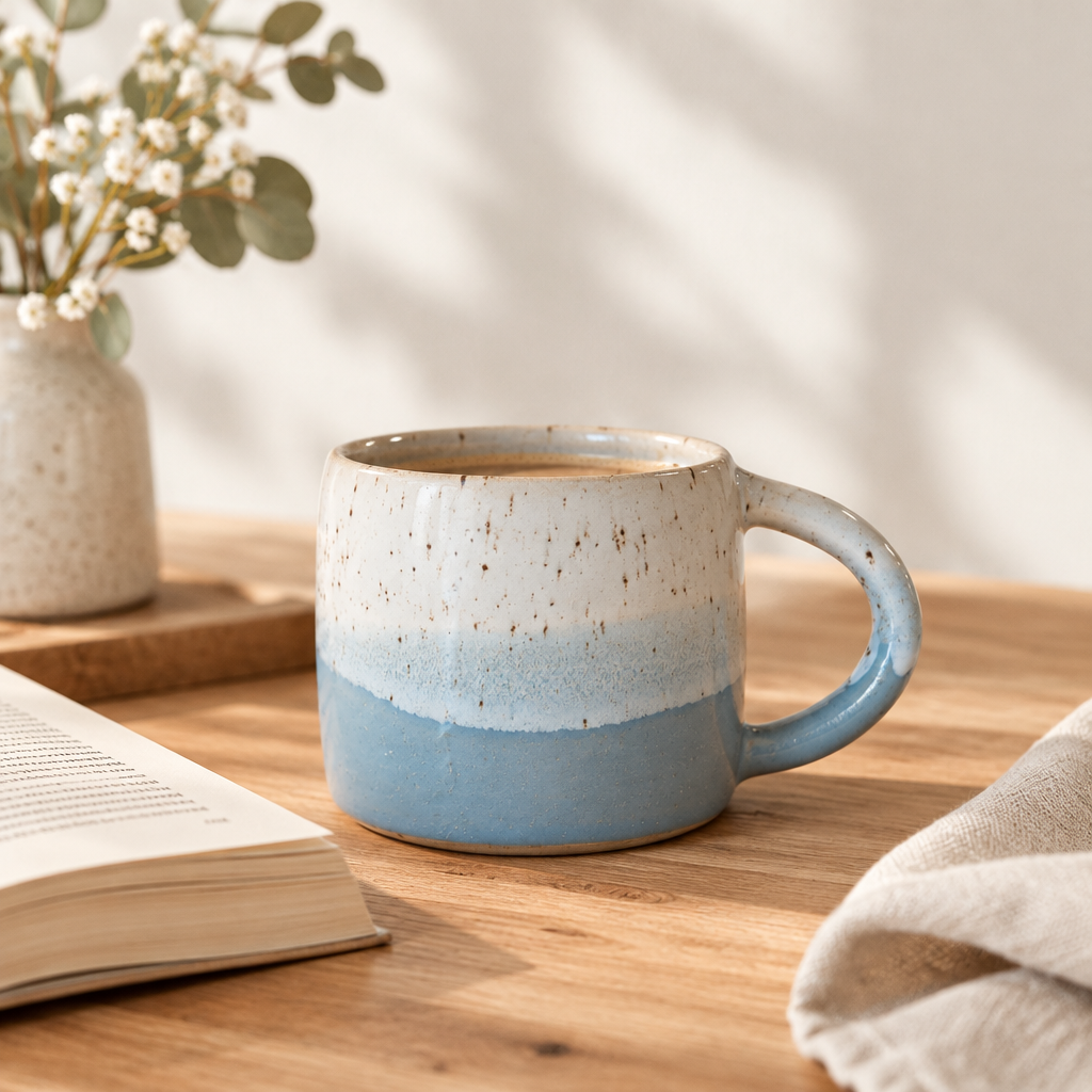 Krus med hank lyseblå Clay by Hornstrup – lifestyle