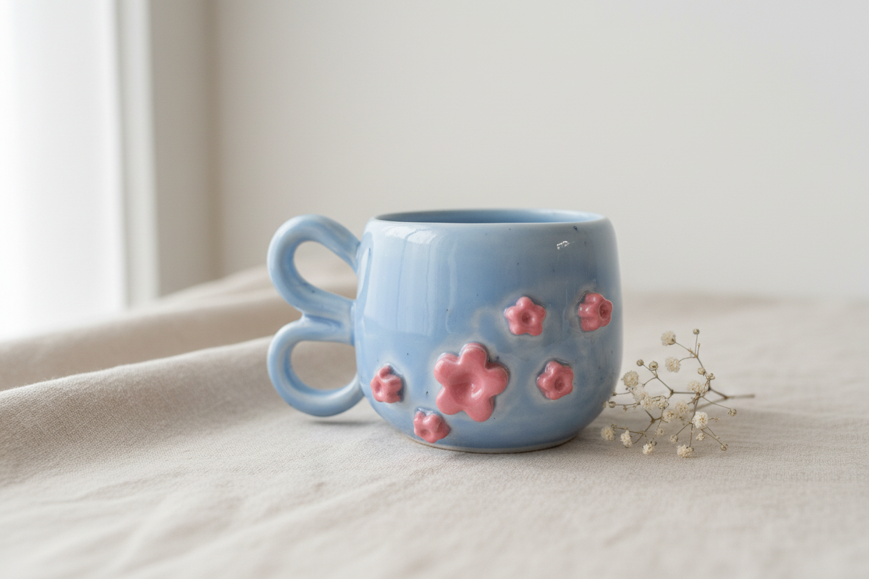 Krus med sommerfugle hank og blomster – stylet