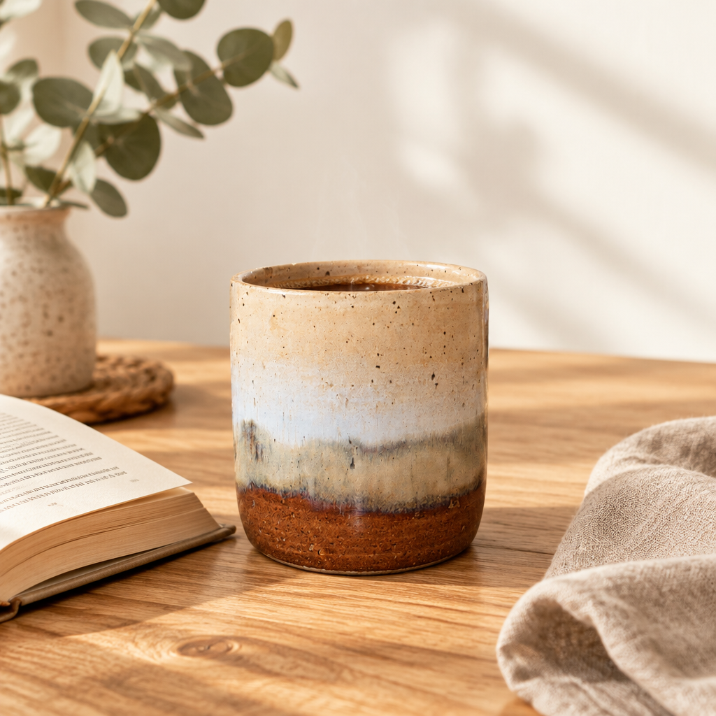 Krus uden hank creme grå brun Clay by Hornstrup – lifestyle