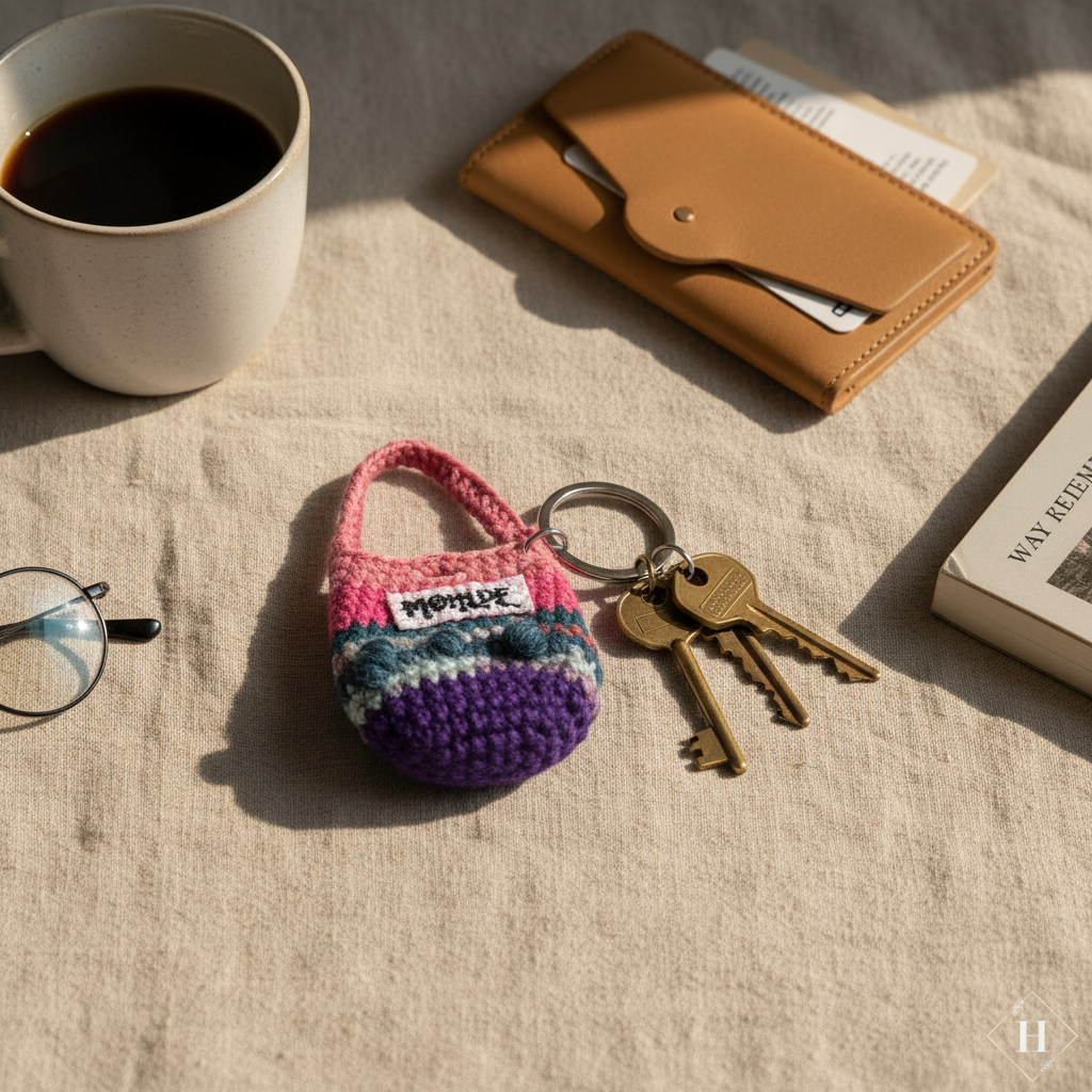 Mini totebag taskevedhæng i nøglebundt