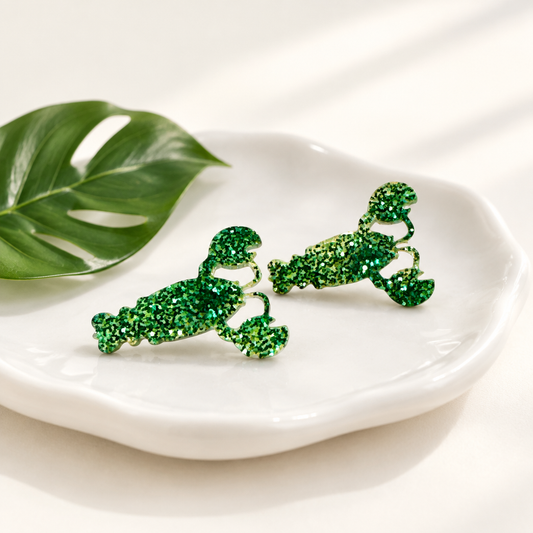 Ørestikkere grøn hummer resin glimmer Øjenguf – lifestyle