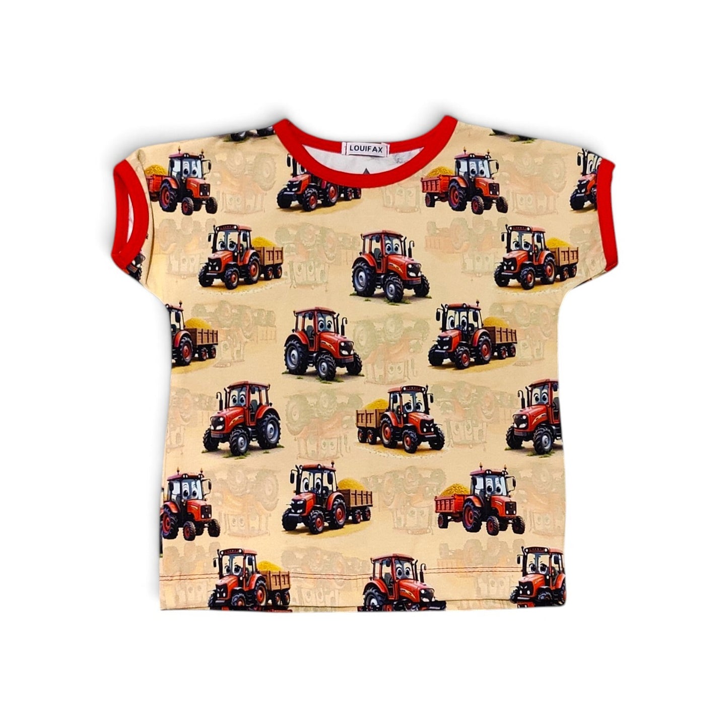 Håndlavet Børne T-shirt (flere størrelser)- Blød Jersey med Traktorer