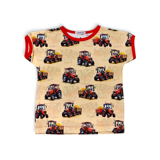 Håndlavet Børne T-shirt (flere størrelser)- Blød Jersey med Traktorer