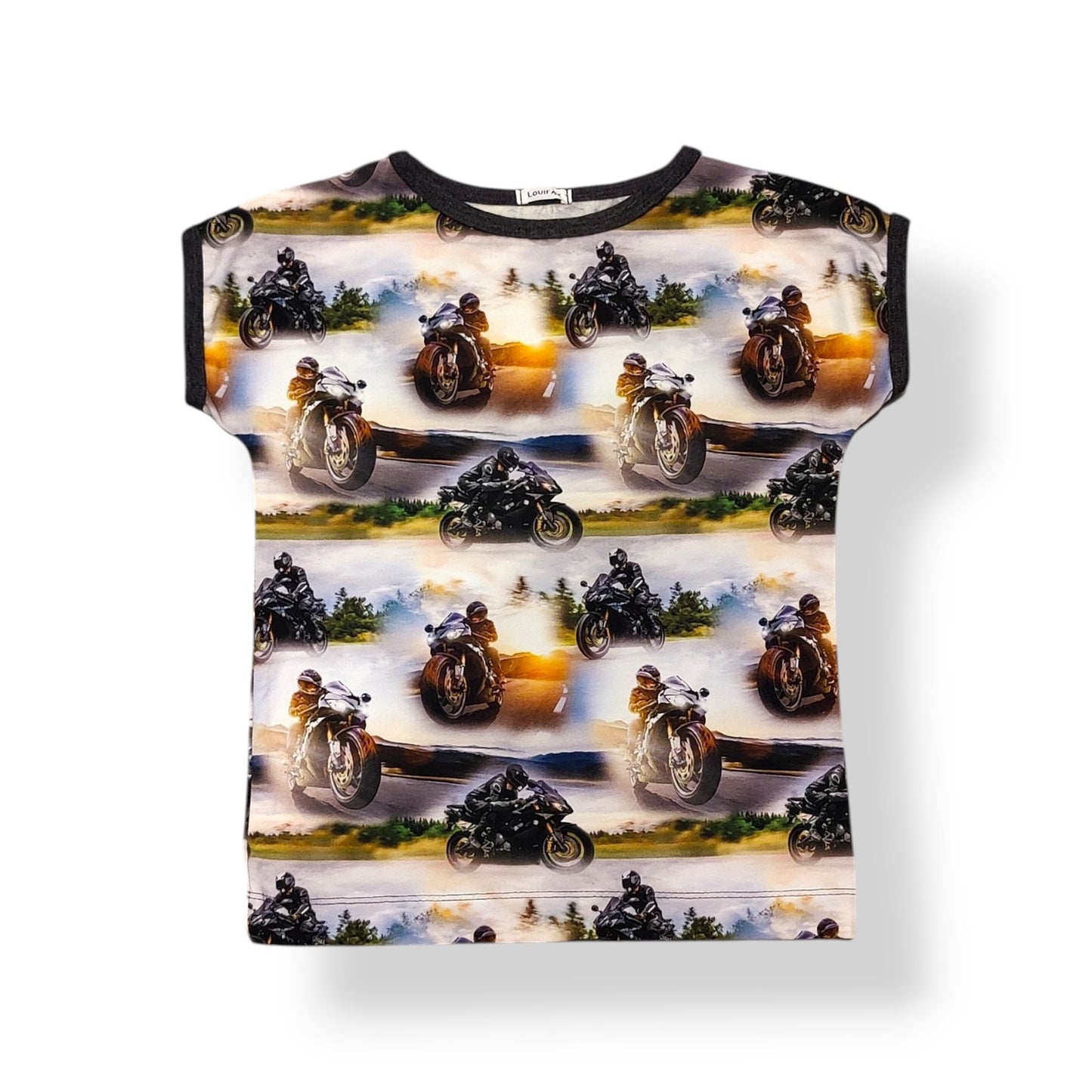 Håndlavet Børne T-shirt (flere størrelser)- Blød Jersey med Motorcykler