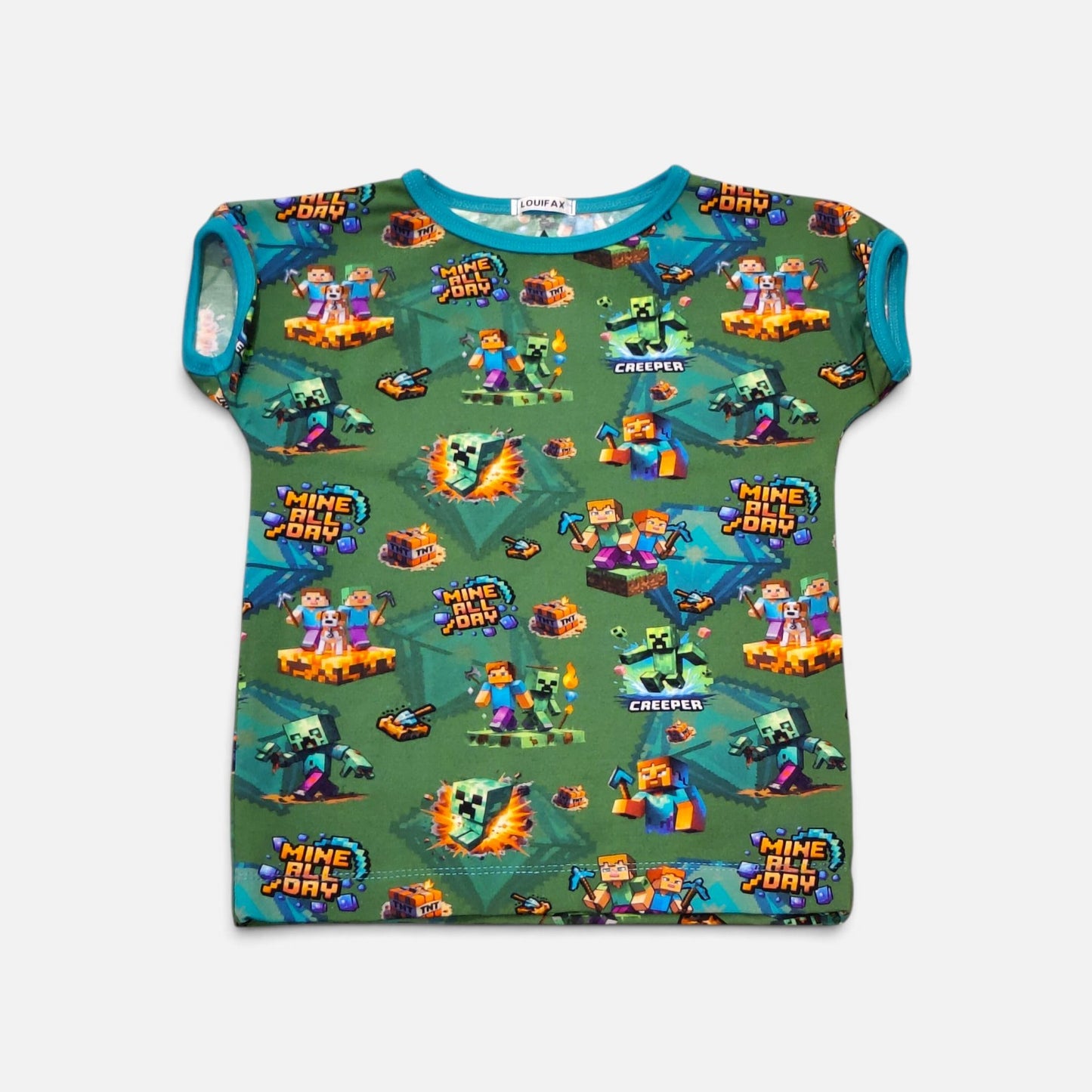 Håndlavet Børne T-shirt (flere størrelser)- Blød Jersey med Minecraft