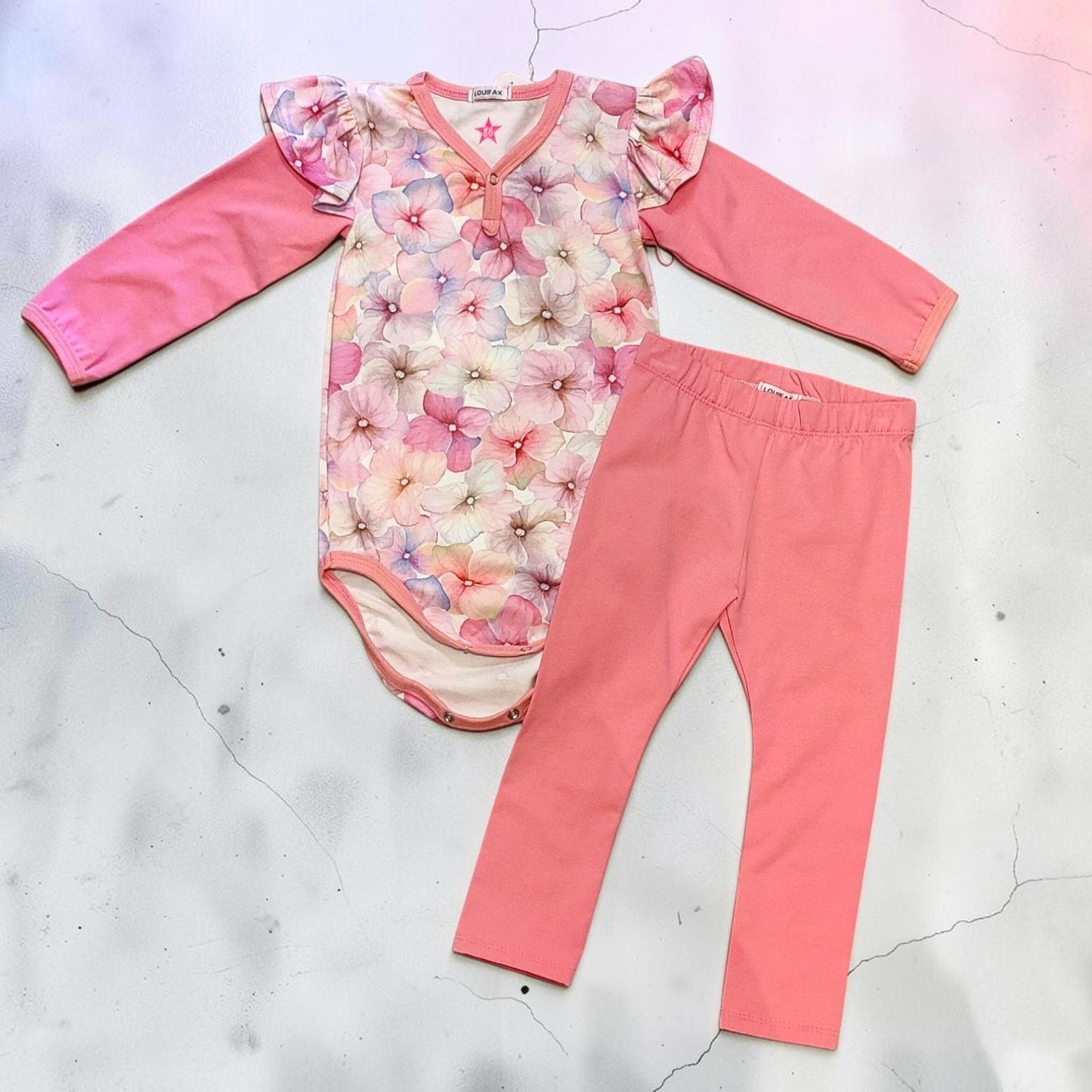 Håndlavet Baby Body og Bukser Str 86 - Blødt Jersey Sæt med blomster