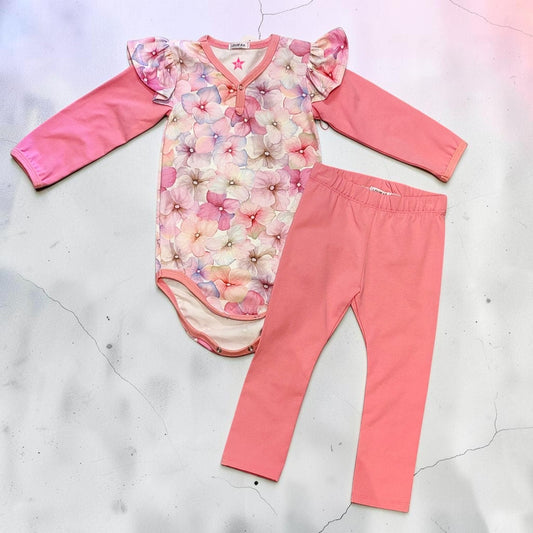 Håndlavet Baby Body og Bukser Str 86 - Blødt Jersey Sæt med blomster