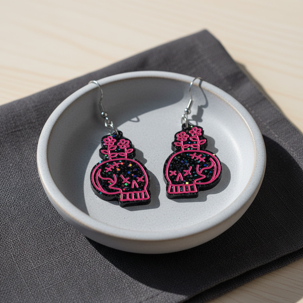 Sculls and flowers øreringe – stylet